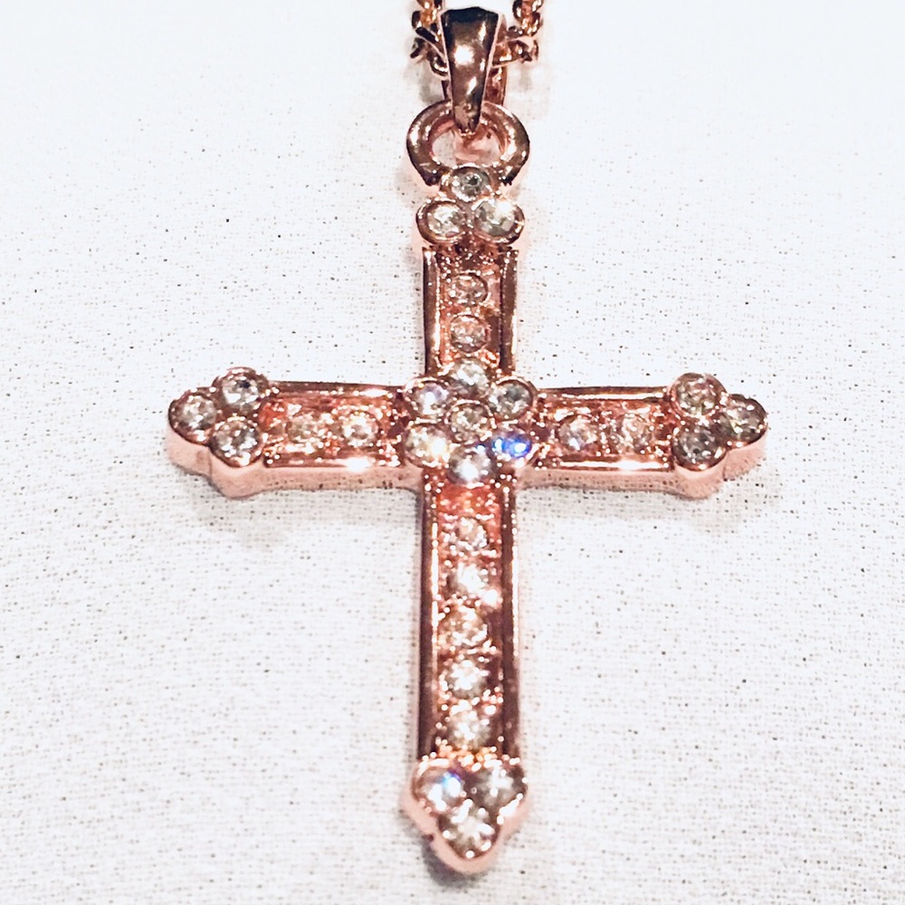 18K ROSE GOLD-PLATED CLASSIC CROSS W/CZ CRYSTAL